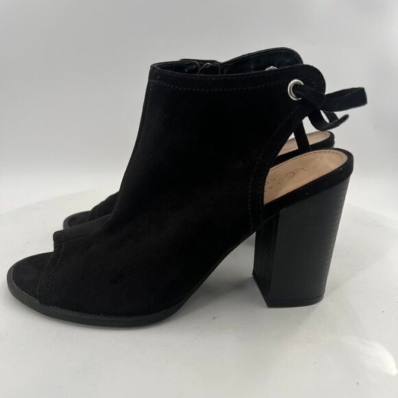 LC Lauren Conrad Sunflower Black Open Peep Toe Tie Back Sandal Booties Size 8M - Picture 8 of 13